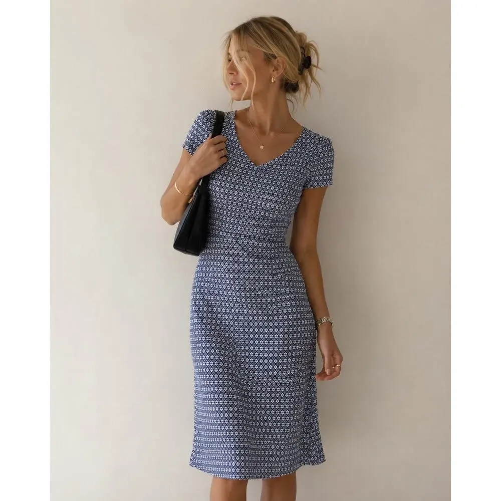 tory burch blue white dress Tory Burch Maxi Dress Awning White/Navy Striped Linen Size Small Cover –  Celebrity Owned